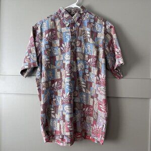 Vintage Reyn Spooner Shirt Mens Medium Hawaiian Leaf Print Aloha 90s Geometric
